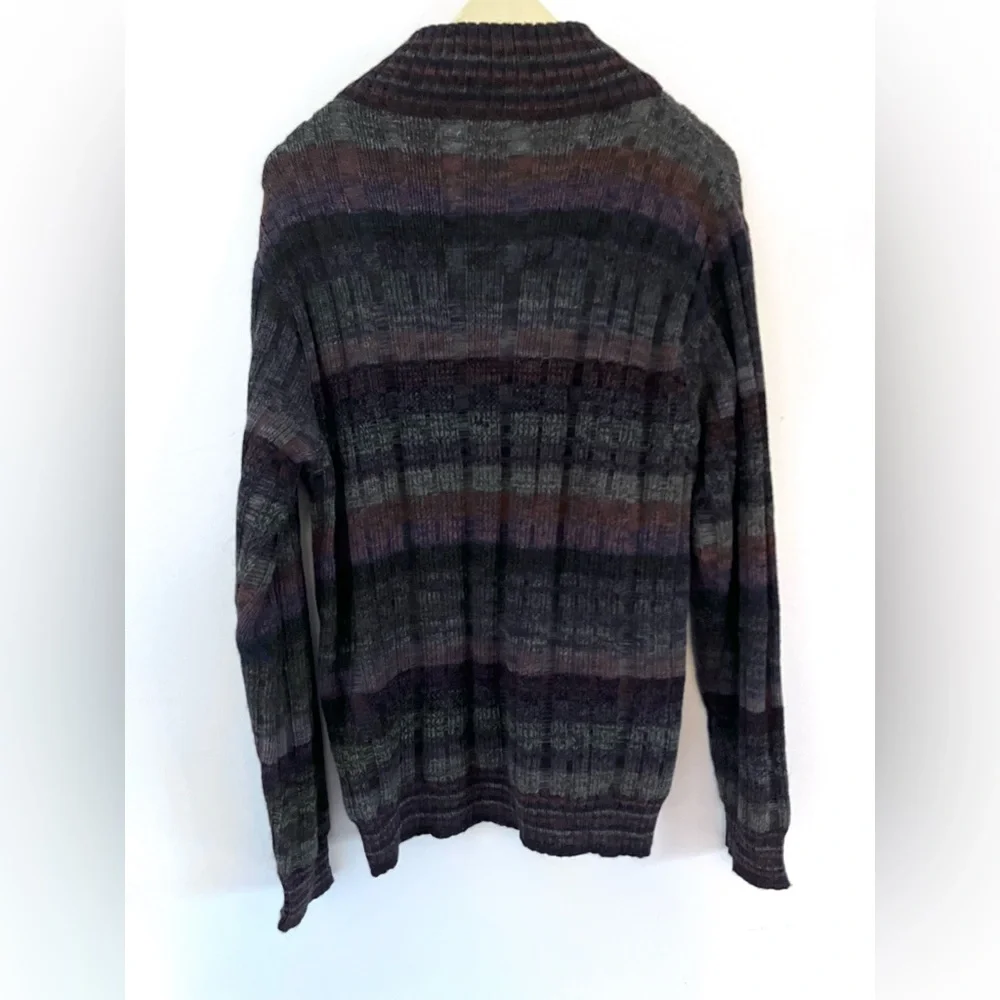 Novica Peruvian Quarter Zip Front 100% Alpaca Traveler Stripe Sweater Med